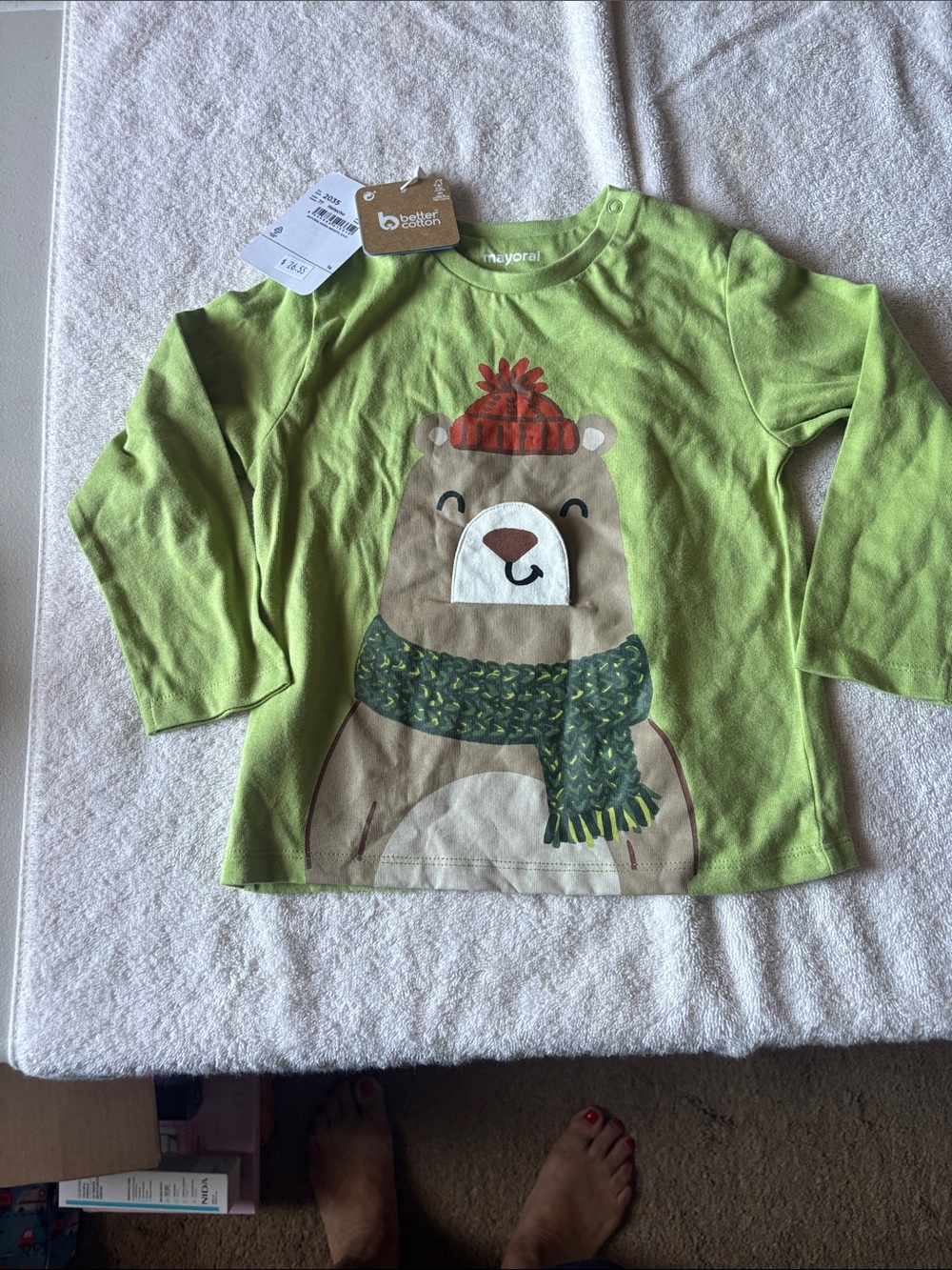 Mayoral Lime Green Bear Graphic Long Sleeve Tee